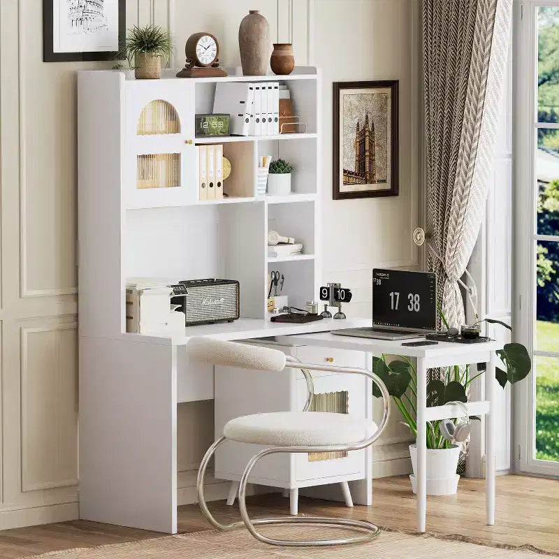 Okak Modern Home Office Wooden Computer Desk with Desktop/Chair & Bookshelf,Teens Student Storage Writing Desk for Study,Office