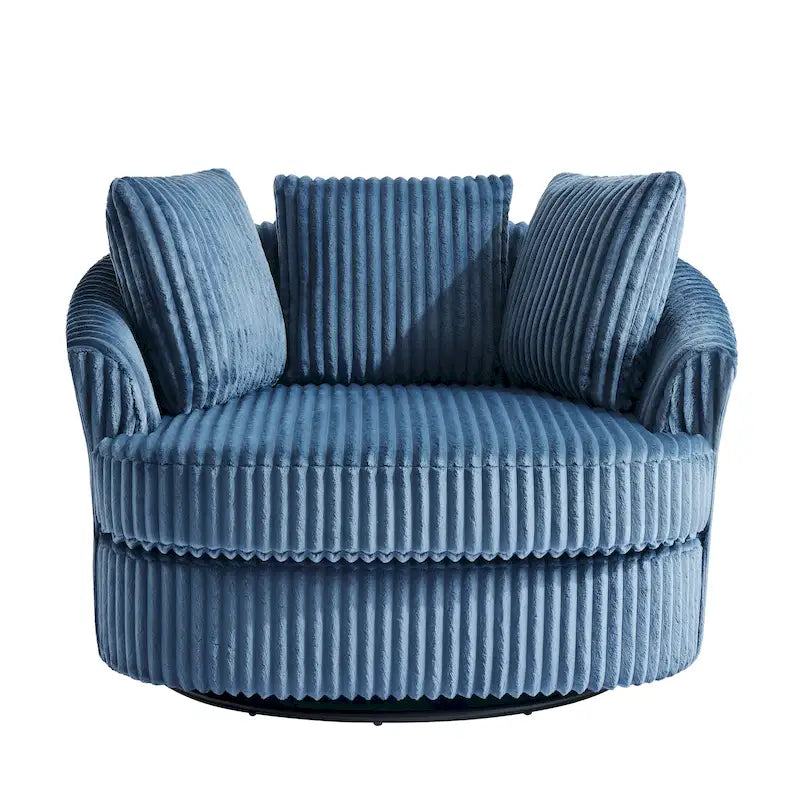 Oversized 43 W Plush Corduroy Recessed Arm Swivel Barrel Chair