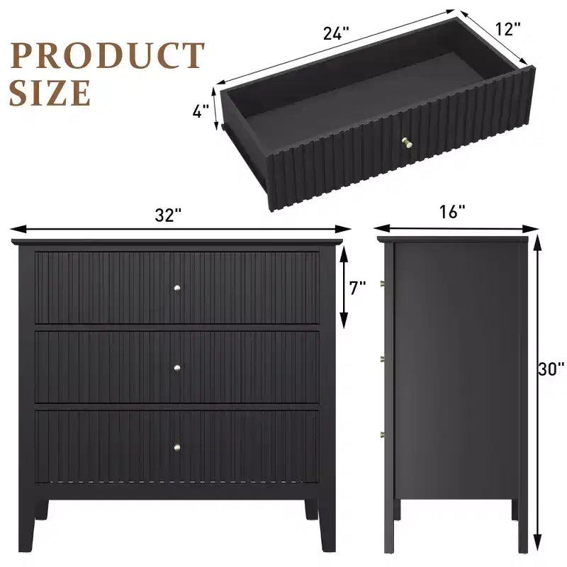 Heynemo 3 Drawer Dresser, Painted 30 Inch Tall Wood Nightstand with Storage, Wide Modern Chest of Drawers with Ball Bearing Slide