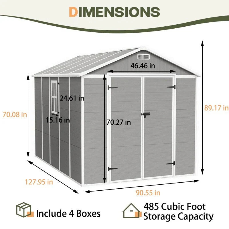 Abri de jardin en résine toutes saisons avec plancher, 1,8 m x 1,2 m/1,8 m x 2,4 m/2,4 m x 1,8 m/2,4 m x 3 m, Spire Tool Shed