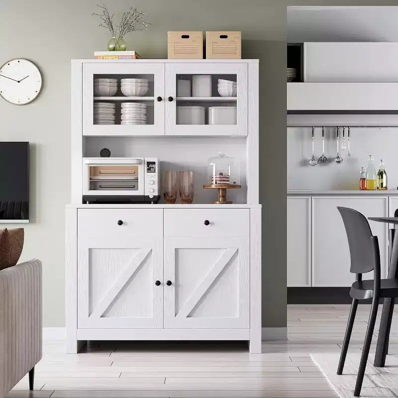 Kitchen Pantry Cabinet with Microwave Stand, Hutch Cabinet with Buffet Cupboard and Adjustable Shelves, for Kitchen, Dining Room