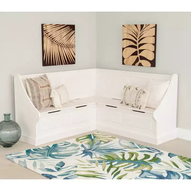 Banquette de coin-repas Linon Tobin traditionnelle en bois massif sans dossier avec coussin blanc - Linon