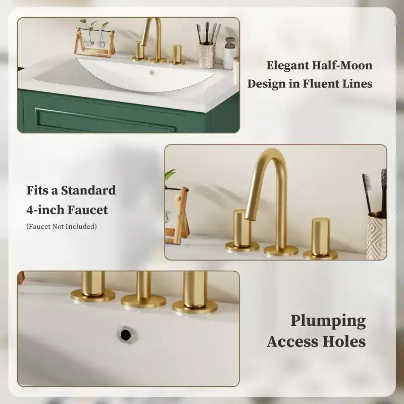 24 Bathroom Vanity with Ceramic Sink, Shaker Cabinet, 2 Soft-Close Doors, Solid Wood Frame for Small Bathroom or Powder Room
