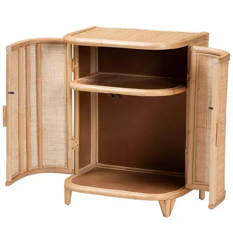 bali & pari Yanka Natural Rattan Storage Cabinet Natural: Handcrafted, 2-Shelf, Bohemian Design