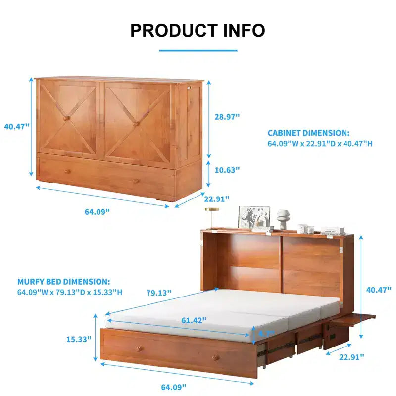 Mjkone Murphy Bed Queen,Cube Cabinet Chest Bed with Charging Station&Storage Space