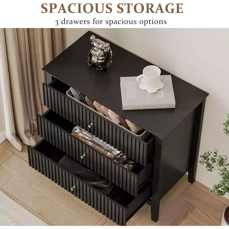 Heynemo 3 Drawer Dresser, Painted 30 Inch Tall Wood Nightstand with Storage, Wide Modern Chest of Drawers with Ball Bearing Slide