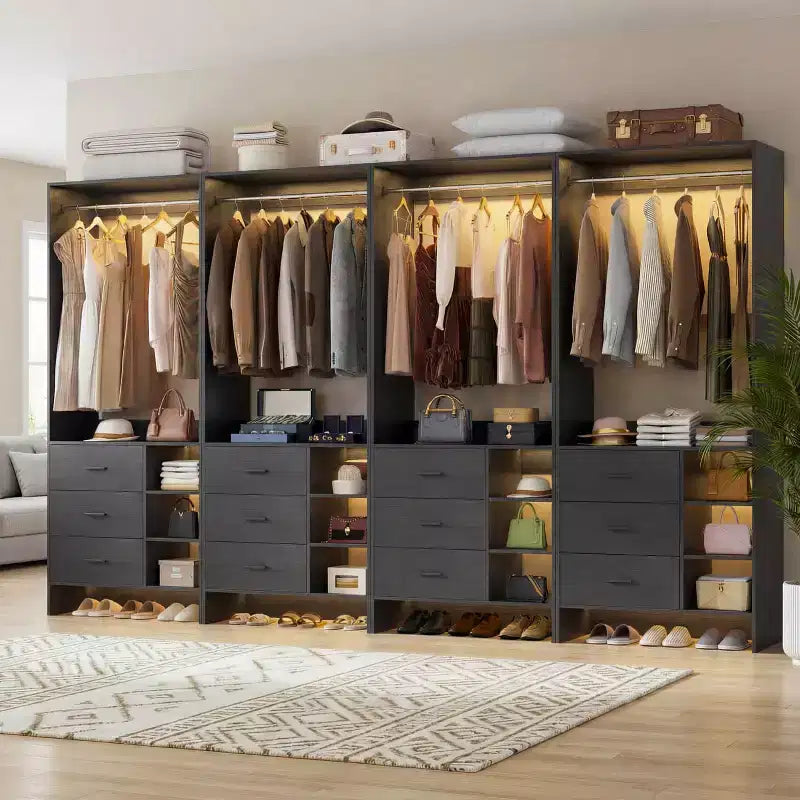 Besiost Lot de 4 organisateurs de placard avec tiroirs en bois et tringles de suspension