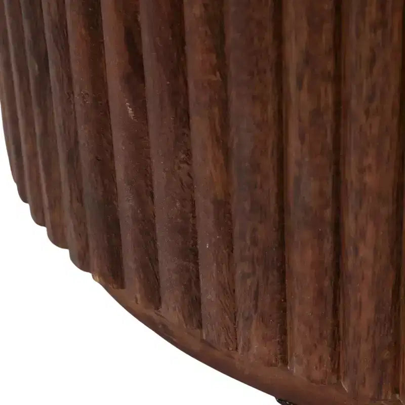 Decorative Ribbed Wooden Side Table with Marble Top and Storage - Small Home Decor Table Stand for Bedroom or Living Room Decor