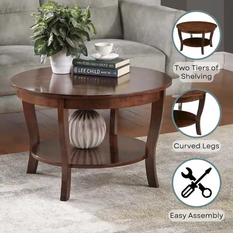 Convenience Concepts American Heritage Round Coffee Table with Shelf
