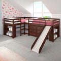 Ensemble de chambre mezzanine en L Double Twin avec toboggan, finition cappuccino foncé