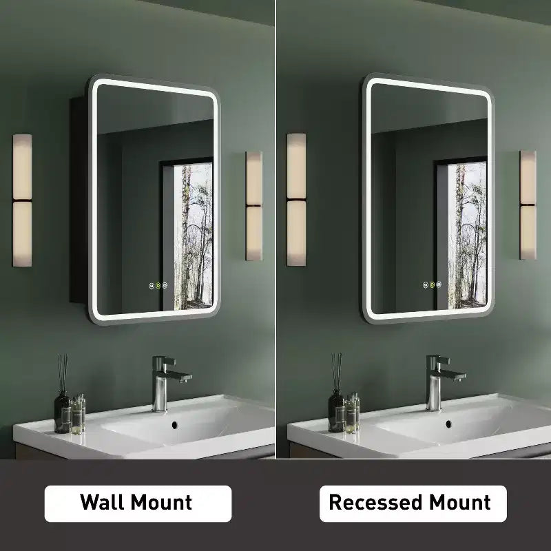 Black / White / Gold LED Medicine Cabinet, Single Door, Left or Right Hinge, Recessed or Wall-Mounted