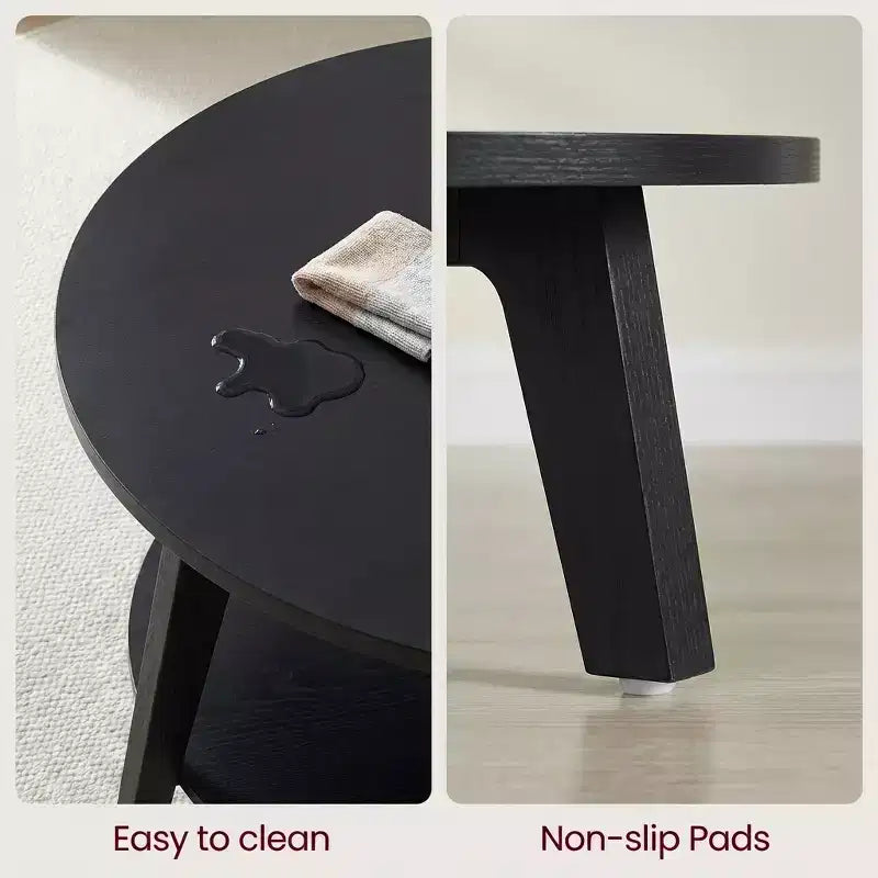 Honey Brown Round Coffee Table with 2 Tiers of Storage, Measuring 31.5 x 17.7 Inches, Ideal for the Living Room