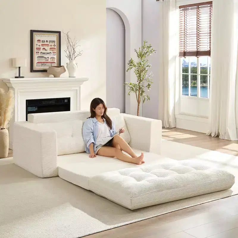Mjkone 71'' 2-in-1 Convertible Futon Sofa Bed, Corded Fabric Foldable Tufted Buttons Loveseat Sleeper Sofa,Space-Saving