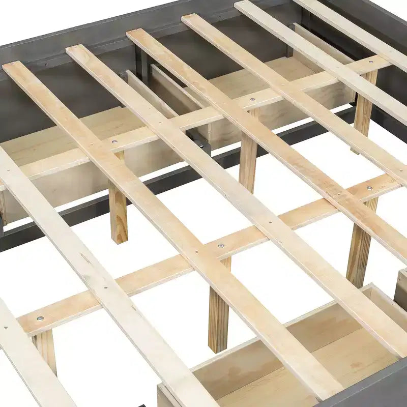 Whisen Queen Platform Bed Frame with 4 Storage Drawers and Footboard Storage