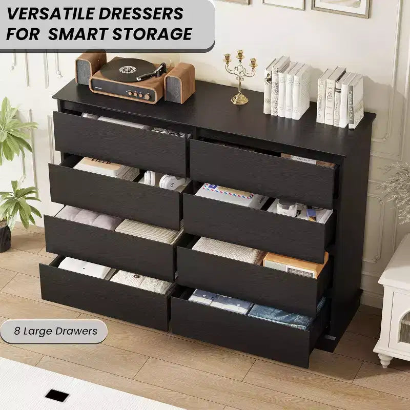 8-Drawer Storage Cabinet, Chest of Drawers with Deep Drawers, Large Wide-Top Closet for Living Room, Hallway, Children's Room