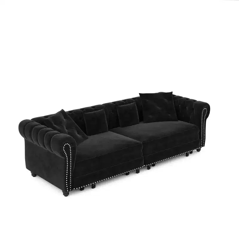 Canapé-lit gigogne 3-en-1 King Size Whisen Velvet et canapé convertible avec pouf mobile, design capitonné