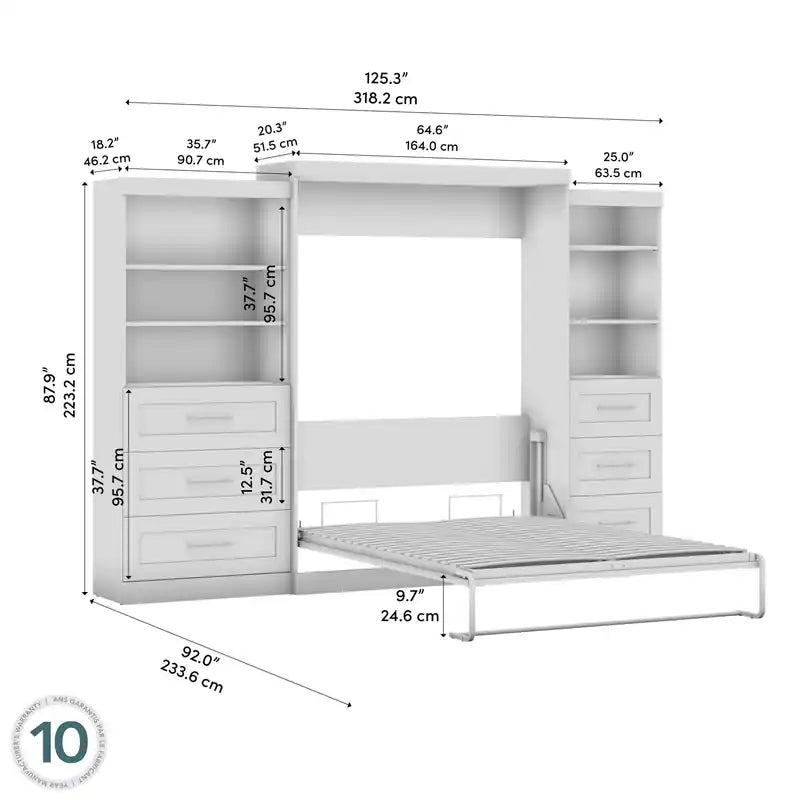 Murphy Bed and Two Shelving Units with Drawers 126-Inch Wall Bed