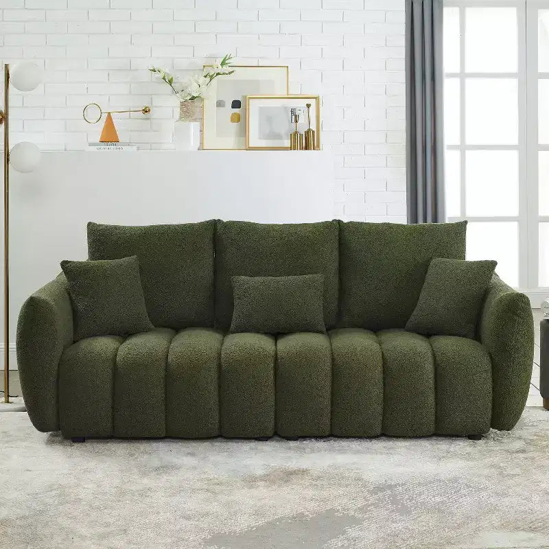GDFStudio Alanna 79.5 Modern Teddy Fabric Upholstered 3-Seater Sofa with Pillows