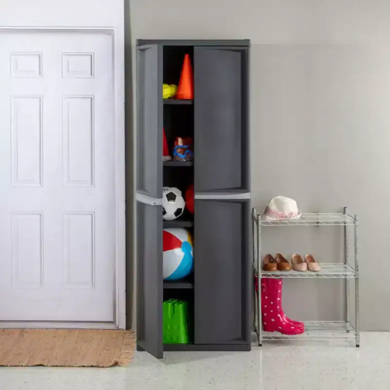 Sterilite 2 Pack Adjustable 4-Shelf Garage Storage Cabinet Bin Organizer, Gray
