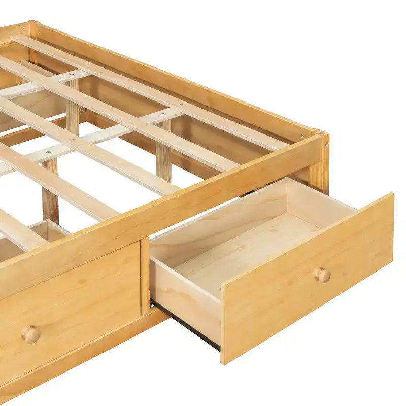 Whisen Queen Platform Bed Frame with 4 Storage Drawers and Footboard Storage