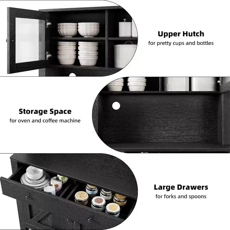 Kitchen Pantry Cabinet with Microwave Stand, Hutch Cabinet with Buffet Cupboard and Adjustable Shelves, for Kitchen, Dining Room