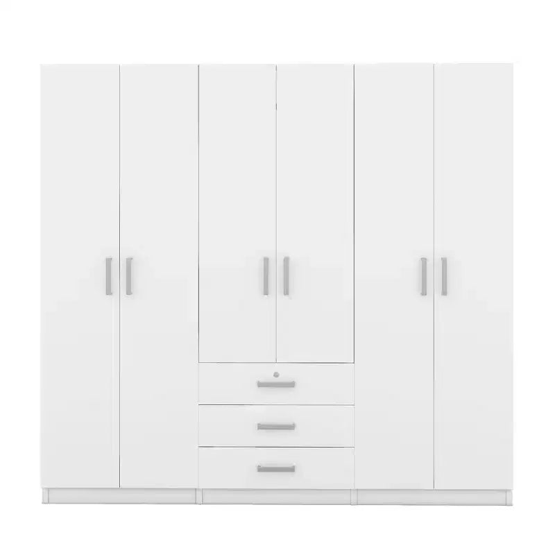 6-Door Wooden Wardrobe with Drawers for Bedroom