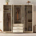6-Door Wooden Wardrobe with Drawers for Bedroom