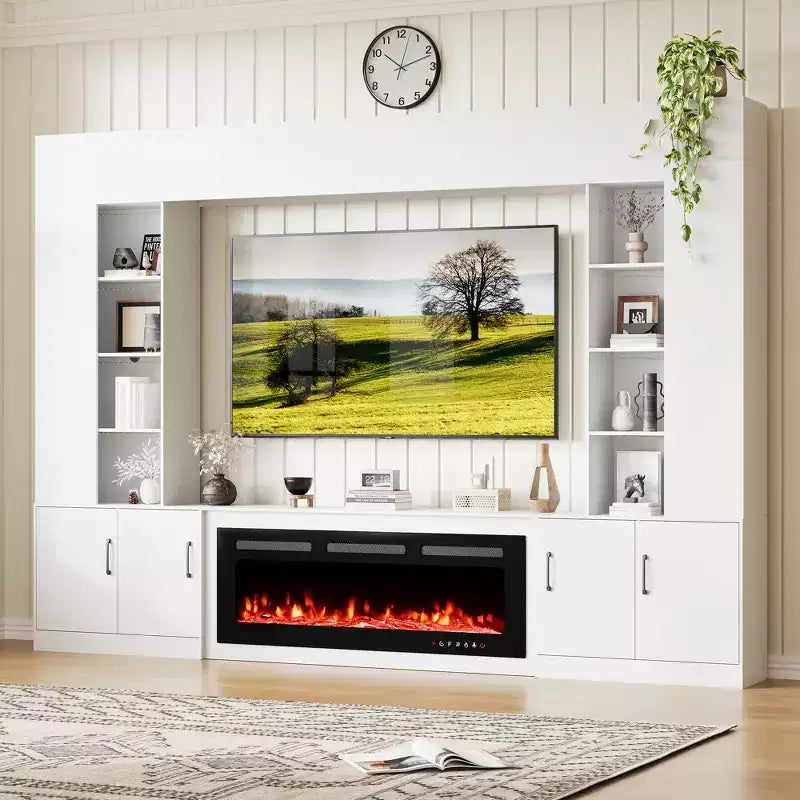EROMMY 112Large Wall Unit Entertainment Center With Fireplace And LED Lights