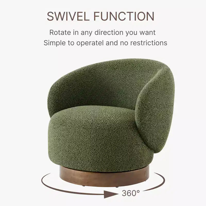 Spruce&Spring Upholstered Swivel Accent Barrel Chair with Wood Base