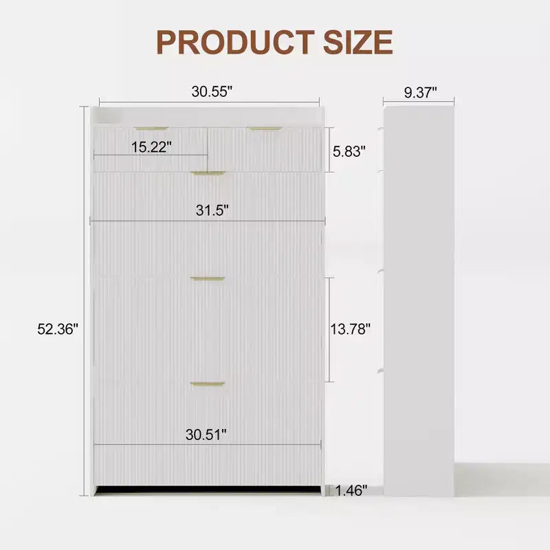 Modern White Shoe Cabinet with 3 Flip Drawers & 2 Small Drawers & Hook, Slim Fluted Shoe Storage Organizer, Narrow Entryway Cabinet