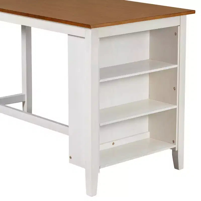 Homy Casa 5-Piece Counter-Height Dining Table and Chairs Set with Storage Shelves, White and Walnut  Modern Farmhouse Style