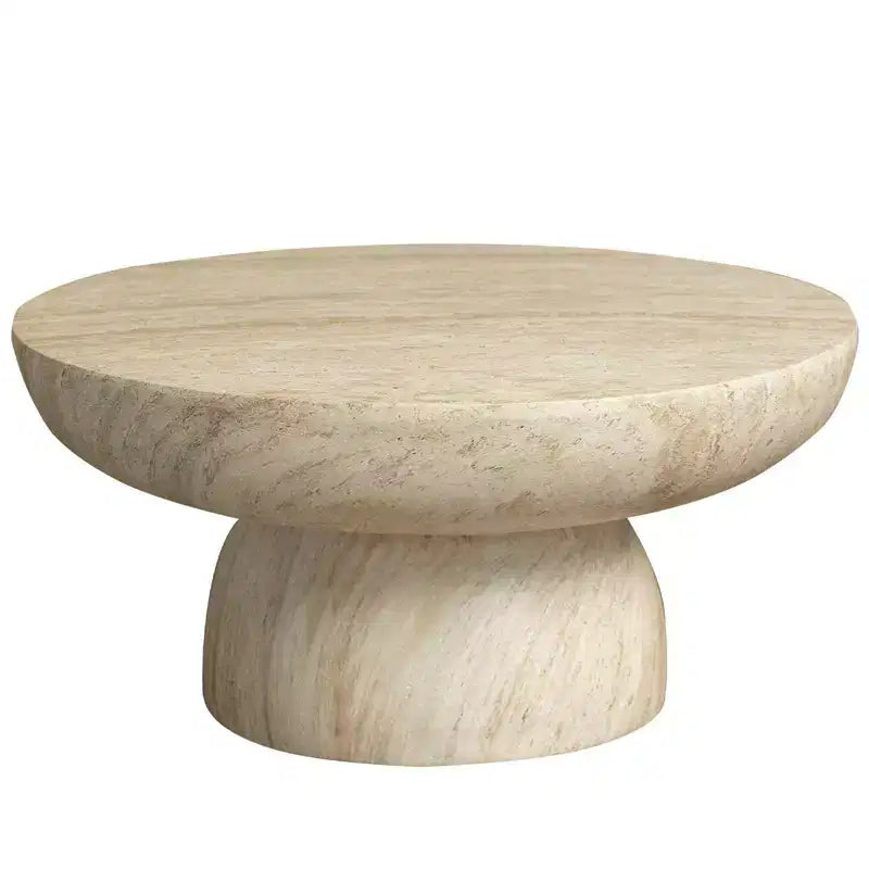 Round Fiberstone Pedestal Coffee Table, Indoor & Outdoor Sculpted Accent Table with Anti-Slip Foot Pads