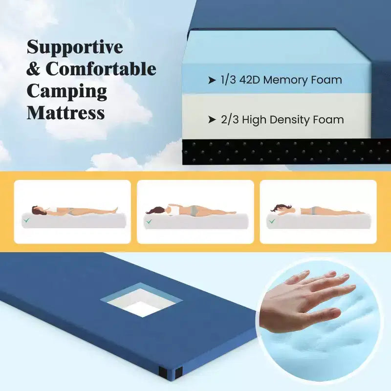 Costway Memory Foam Camping Mattress with Anti-slip Bottom Travel Bag for Outdoor Sleeping Gray/Blue