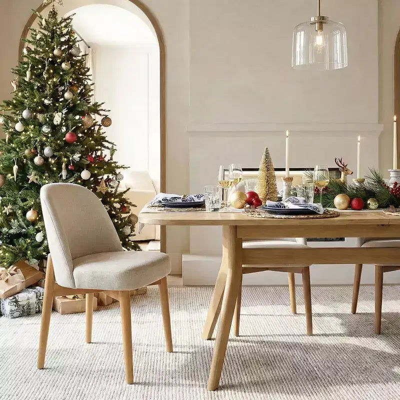 9-Piece Dining Set for 8, Extendable Trestle Base Table with Upholstered Chairs Featuring Solid Wood Legs-Panipeachy
