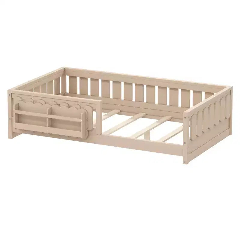 Twin and Full Size Kid Platform Bed Frame with Guardrail, Built-in Bookshelves and Storage Shelves