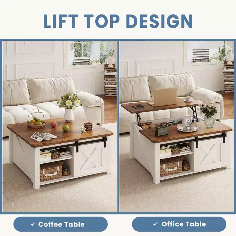 JIONJOY 31.5 Lift Top Coffee Table with Large Hidden Storage, Adjustable Shelves, Farmhouse Square Center Table for Living Room, Small Spaces