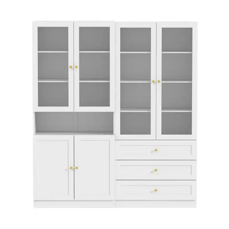 Famapy Combo Glass Doors Display Cabinet Bookshelf Organizer Pantry