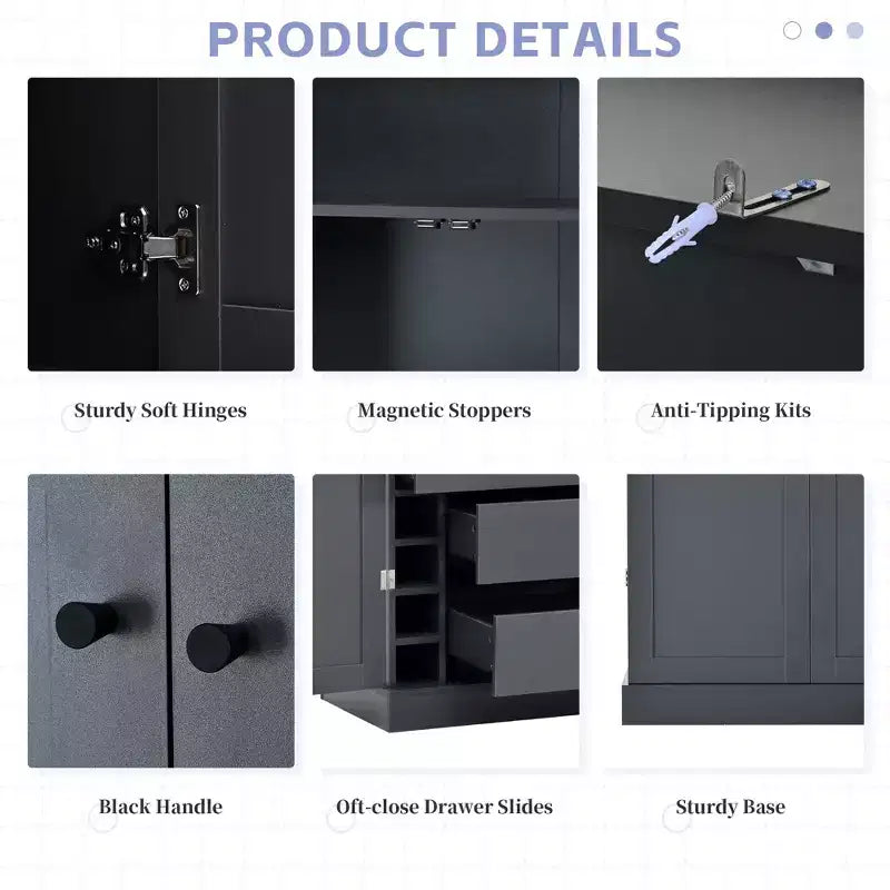 77H Freestanding Kitchen Pantry, Farmhouse Storage Cabinet with Adjustable Shelves, Door Shelves, Drawers & Wine Racks - ModernLuxe