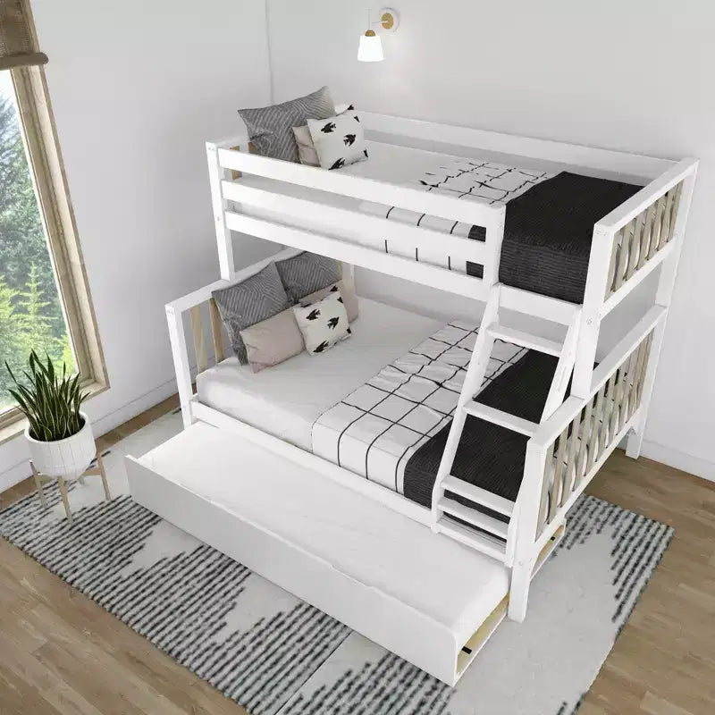 Max & Lily Bunk Bed Twin over Full with Trundle, Solid Wood Scandinavian Style Bunk Beds for Kids