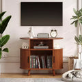 Mid-Century Modern Record Player Stand, Wooden Turntable Shelf, Open Vinyl Storage Cabinet, for Living Room, Bedroom