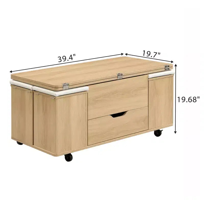 Multi-Function Modern Lift-Top Coffee Table with Hidden Storage, 4 Stools and Casters, Perfect for Modern Living Spaces