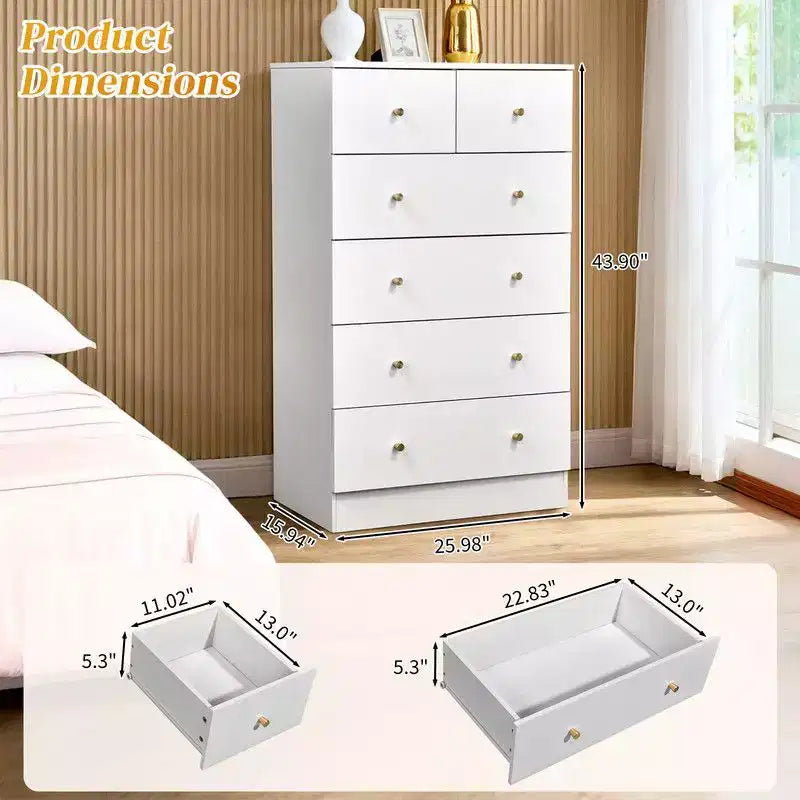 Karl Home 6-Drawer Large Dresser for Bedroom and Chest of Drawers with Sturdy Construction Wood Storage Organizer for Closet In white