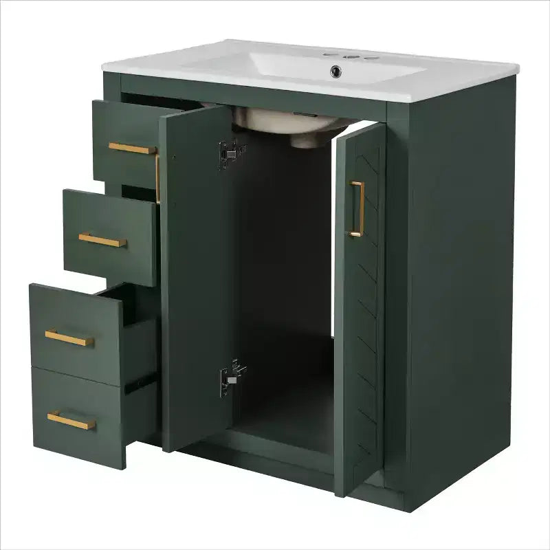Meuble-lavabo de salle de bain à évier simple de 76 cm avec armoire et 3 tiroirs – Noir / Bleu / Vert / Indigo / Blanc