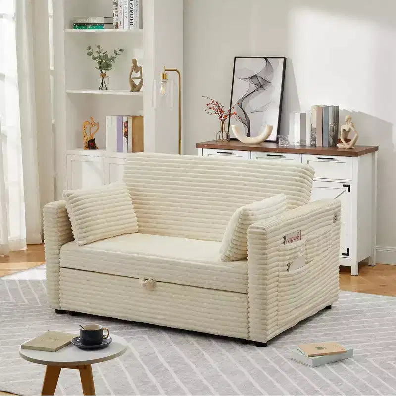 55 Convertible Loveseat Sleeper Sofa Bed with Pull-Out Footrest & Adjustable Backrest, Space-Saving Couch for Small Apartments