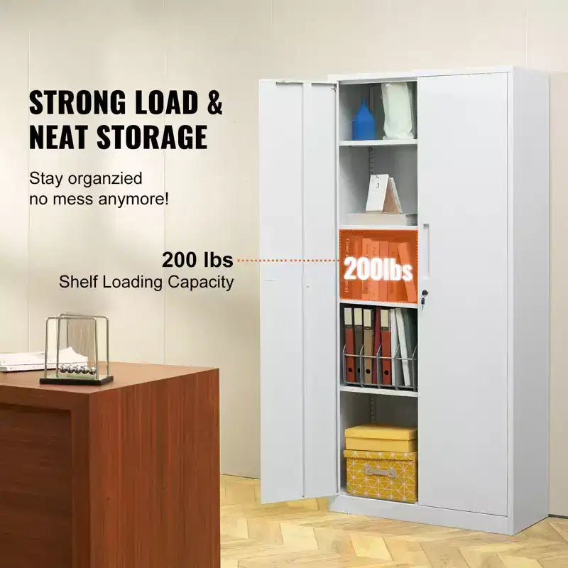 VEVOR Metal Storage Cabinet, Steel Locking Storage Cabinet with 2 Magnetic Doors and 4 Adjustable Shelves,71'' Metal Cabinet 200 lbs Capacity, White