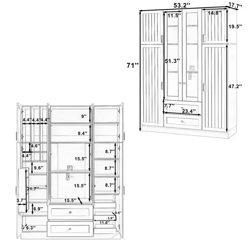 Whisen 71''H Freestanding Kitchen Storage Pantry, Large Dining Storage Cabinet Cupboard Sideboards With 6 Doors, Adjustable Shelves