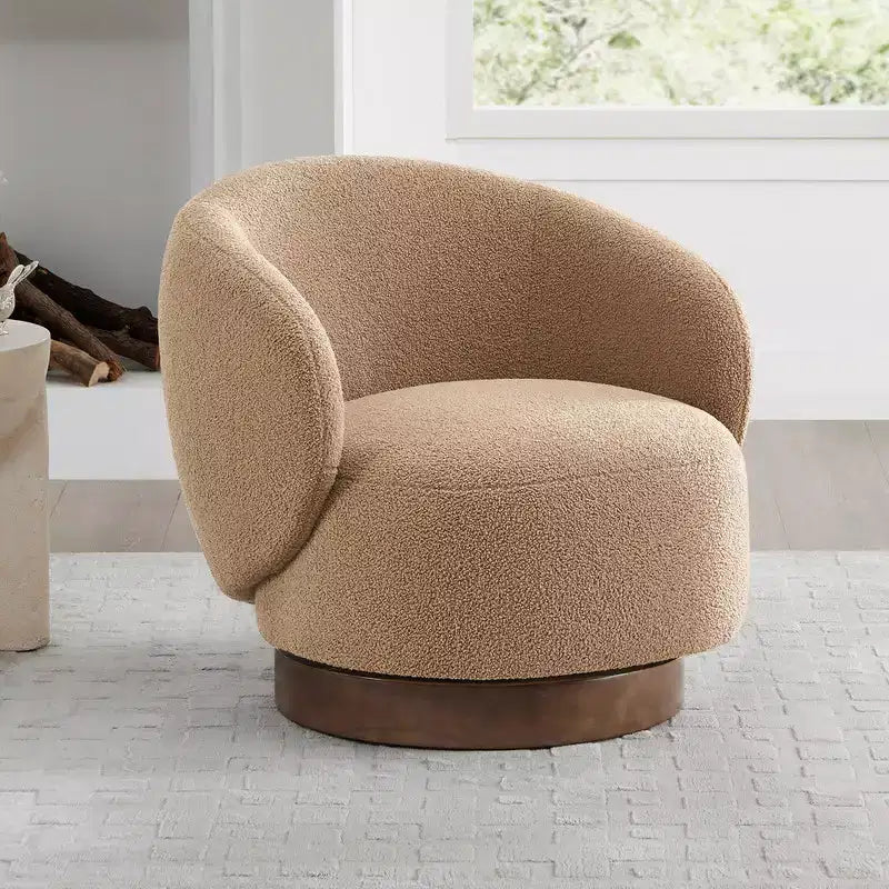 Spruce&Spring Upholstered Swivel Accent Barrel Chair with Wood Base