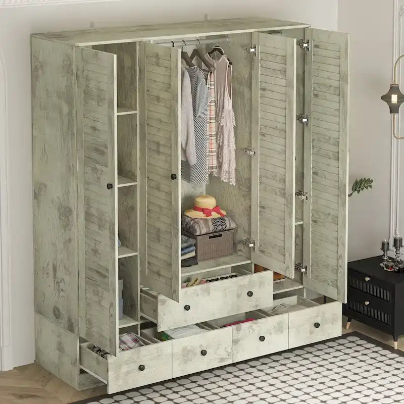 Wardrobe Armoire Closet 59W Large Freestanding Wardrobe Cabinet White