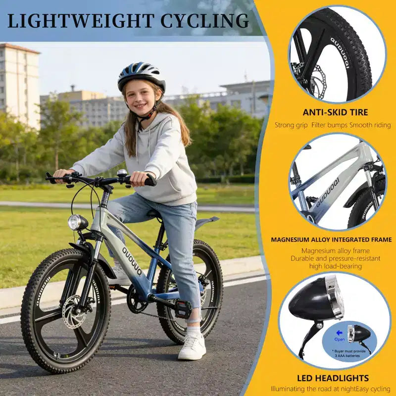 NAYSAYE 20 Inch Kids Mountain Bike with 7-Speed Drivetrain and Magnesium Alloy Frame for Boys and Girls Ages 8-12, 57.09*21.65*29.92