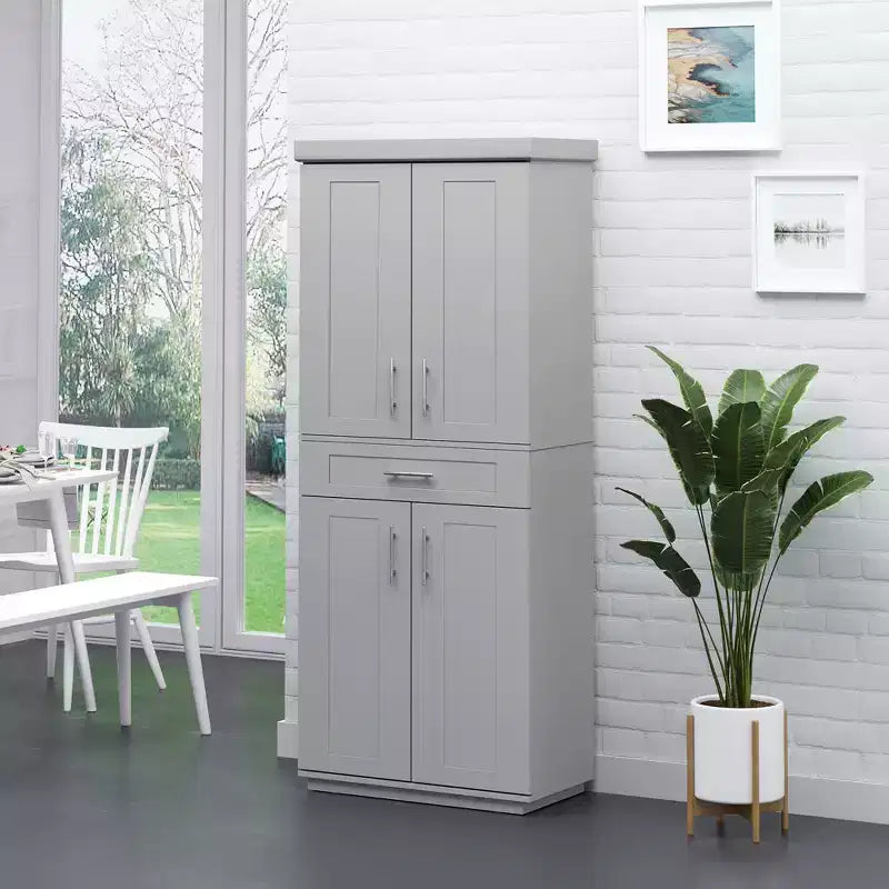 Modern Kitchen Pantry Freestanding Cabinet Cupboard with Doors and Drawer, Adjustable Shelving